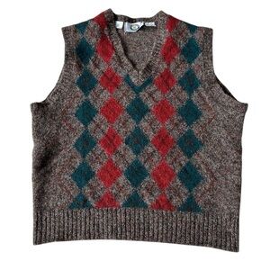 Vintage 100% Pure Shetland Wool Argyle Sweater Vest, Medium, Made in England